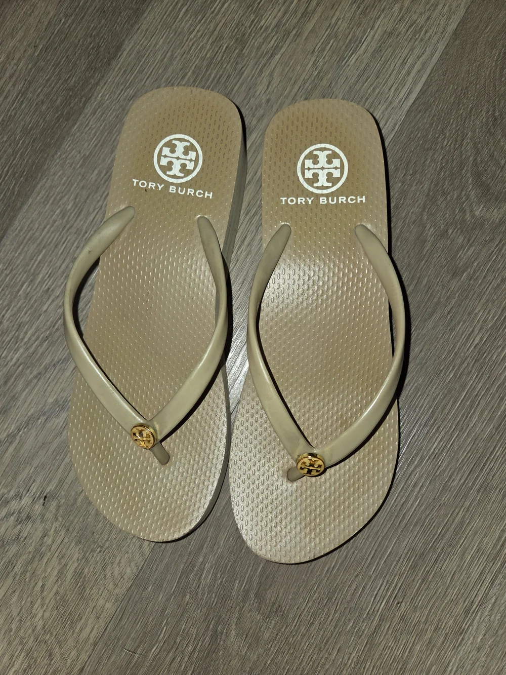 Tory Burch Beige Logo Wedge Flip Flop Sandals